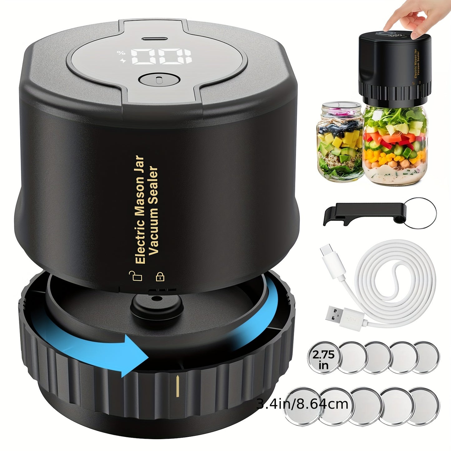 Electric Mason Jar Vacuum Sealer Kit – Perfect for Canning and Sealing Wide & Regular Mouth Mason Jars