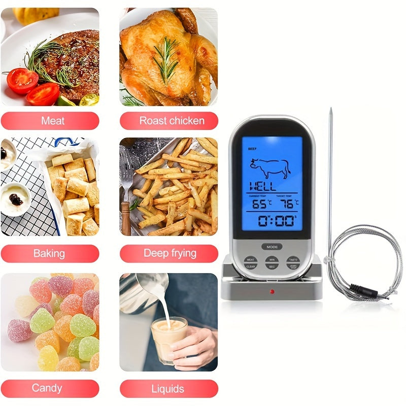 Bluetooth Wireless Meat Thermometer with LCD Digital Probe - Perfect for BBQ, Grilling, and Kitchen Cooking