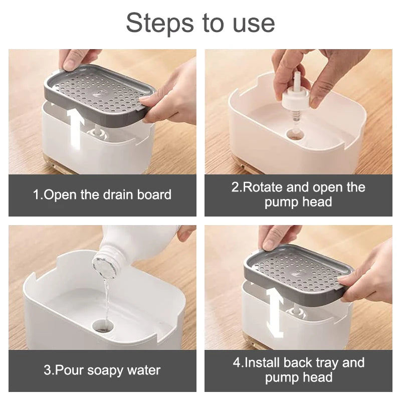 Dish Soap Dispenser with Integrated Sponge Holder