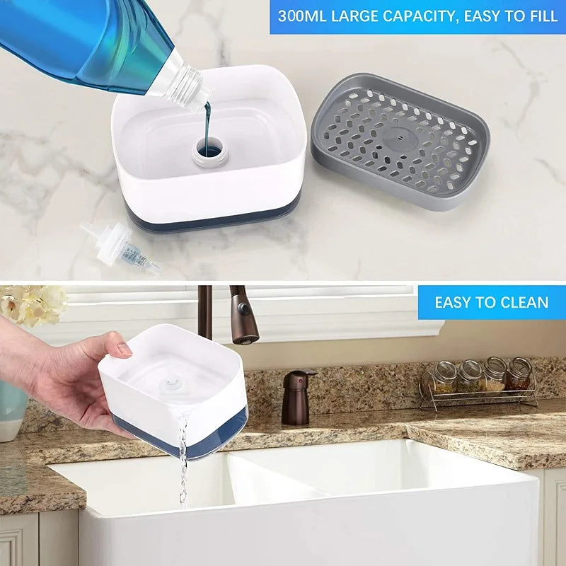 Dish Soap Dispenser with Integrated Sponge Holder