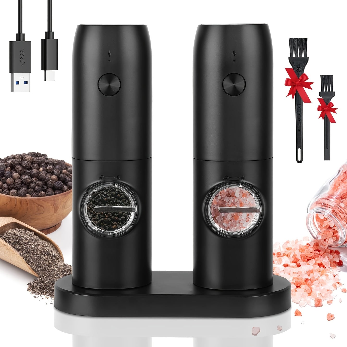 Rechargeable Electric Pepper & Salt Grinder Set – Elegant One-Hand Operated Pepper & Salt Mill