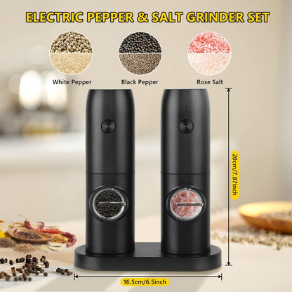 Rechargeable Electric Pepper & Salt Grinder Set – Elegant One-Hand Operated Pepper & Salt Mill