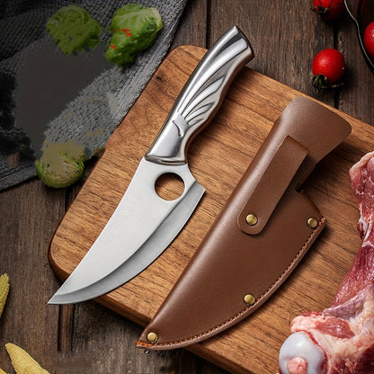 All Steel Bone Cutting Knife with Leather Cover and Gift Box – Durable Stainless Steel Knife for Meat and Vegetable Cutting