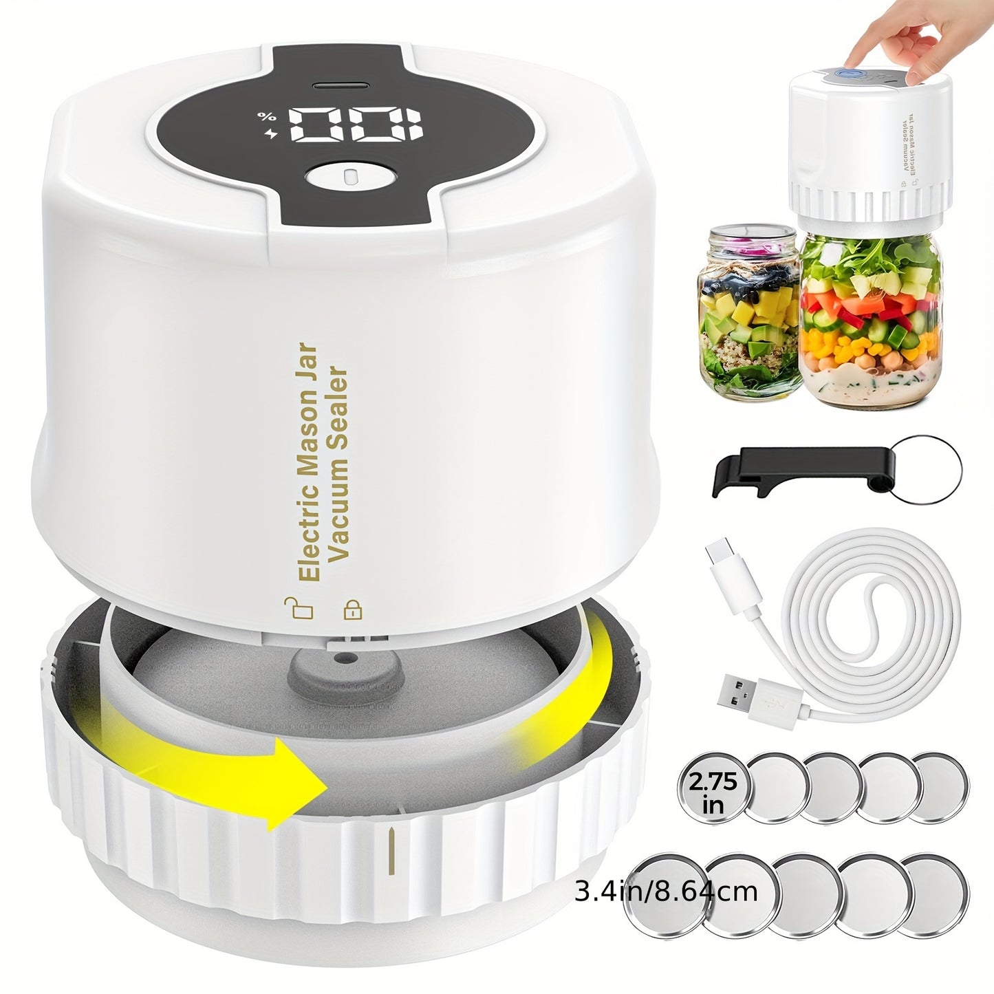 Electric Mason Jar Vacuum Sealer Kit – Perfect for Canning and Sealing Wide & Regular Mouth Mason Jars