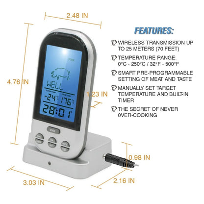 Bluetooth Wireless Meat Thermometer with LCD Digital Probe - Perfect for BBQ, Grilling, and Kitchen Cooking