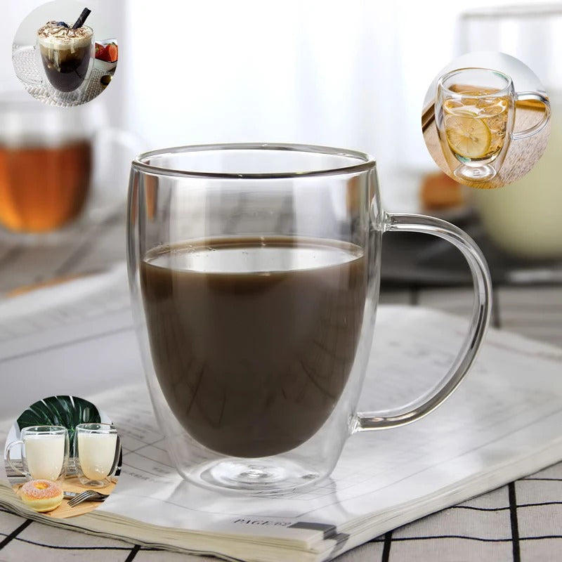 Double Wall Glass Cups – Elegant Desing - Available with or without Handle, 80ml to 450ml